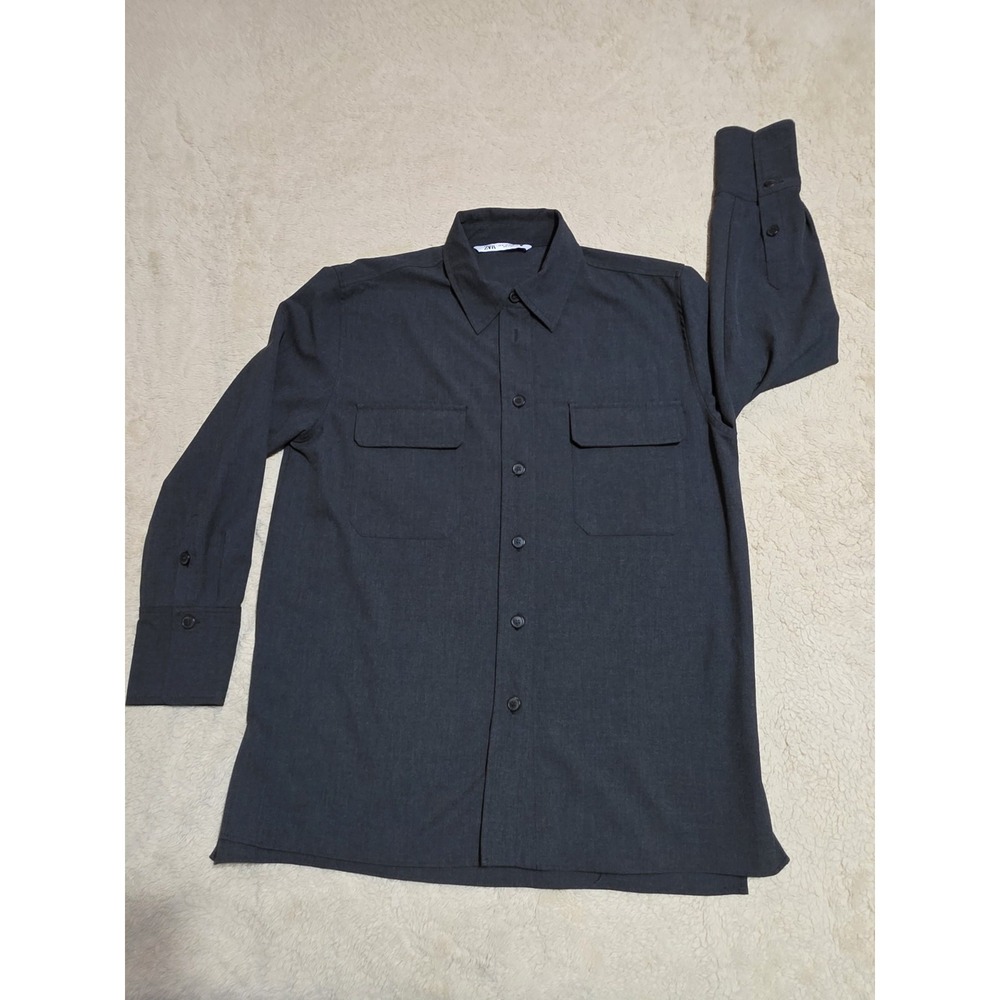 Zara Men's‎ Charcoal Grey Long Sleeve Button-Down Utility Shirt